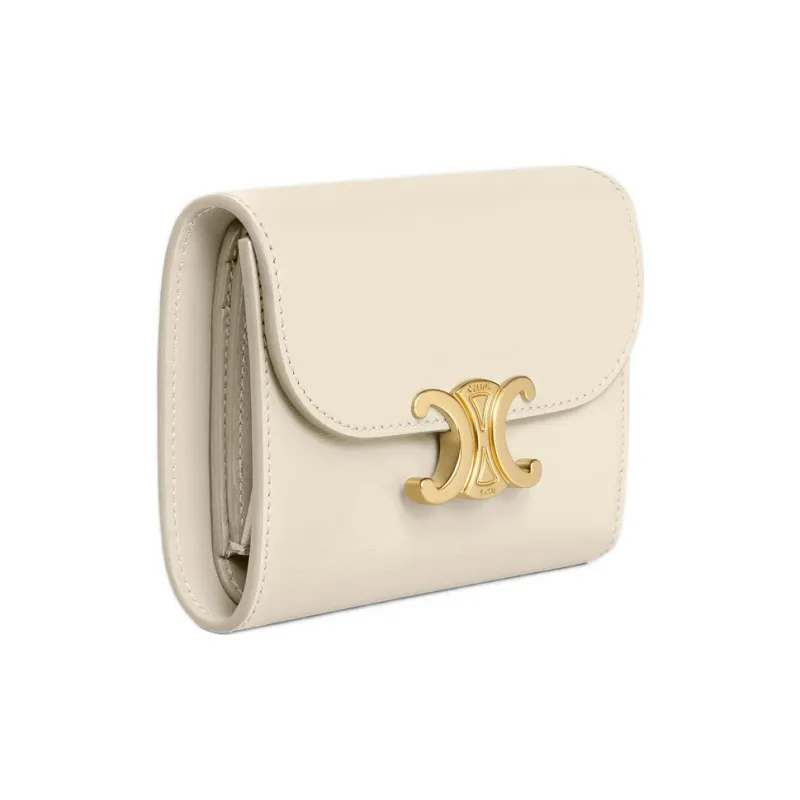 CELINE Triomphe Shiny Cow Leather Wallet Small Size Women's Stone Gray Stone-1