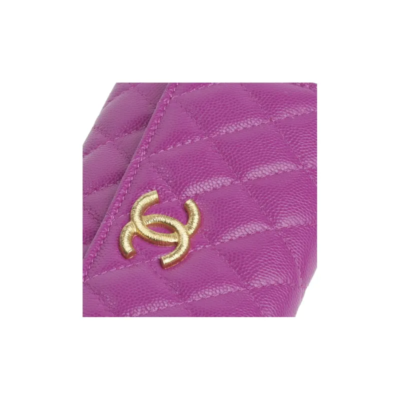 CHANEL Grain Embossed Shiny Litchi Grain Calfskin Wallet Women's Purple-2