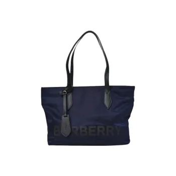 Burberry Nylon Tote Bag Shopping Bag Handbag Small Size Women's Marine Blue