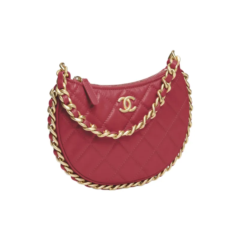 CHANEL Shiny Wrinkle Lambskin One Shoulder Handbag Women's Red-1