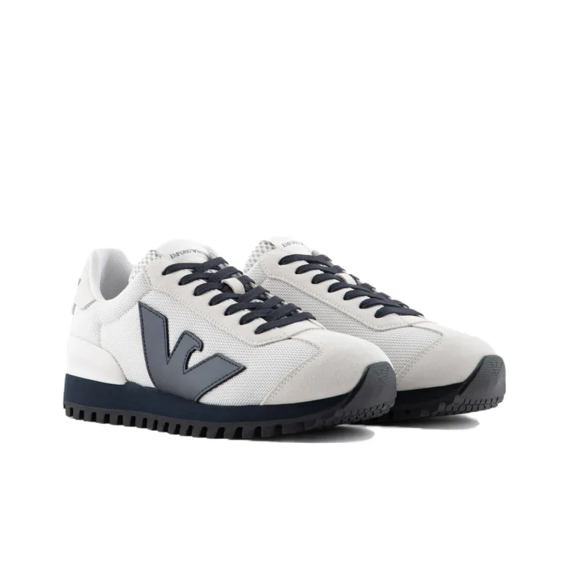 EMPORIO ARMANI Low-Top Casual Shoes Men's White Navy Blue-1