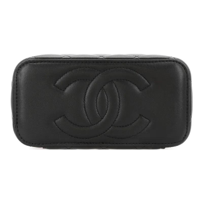 CHANEL Sheepskin Soccer Box Bag, Shoulder Bag, Crossbody Bag, Includes Mirror Women's Black-3