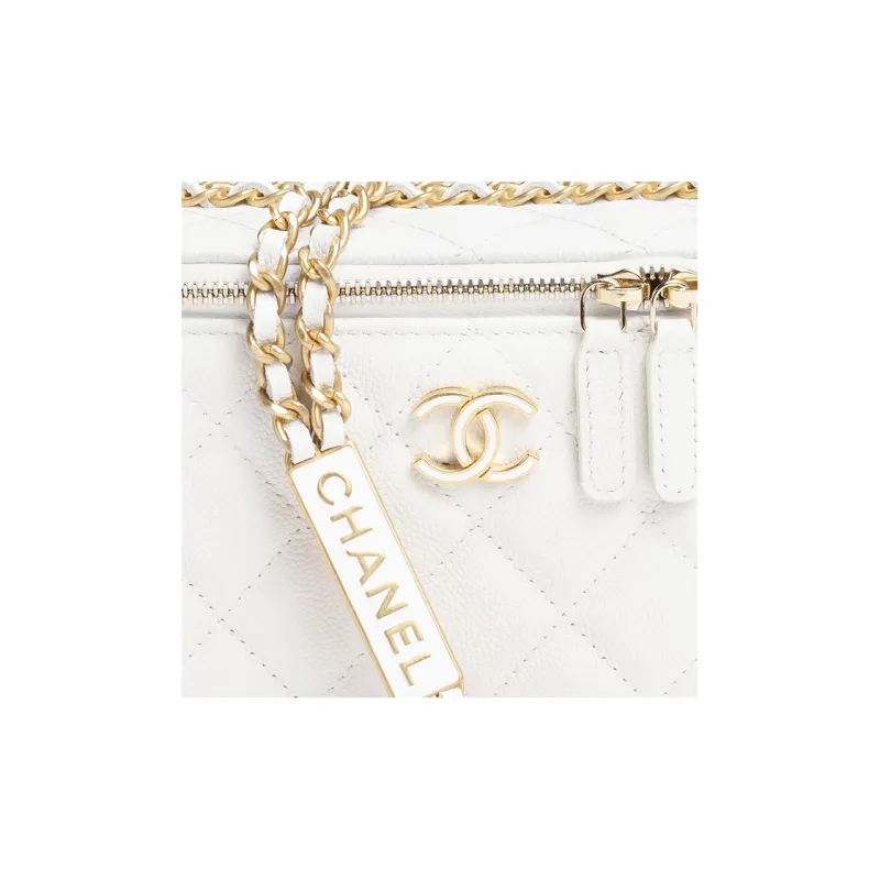 CHANEL Grain Bright Caviar Calfskin Shoulder Bag, Crossbody Bag Women's White-2