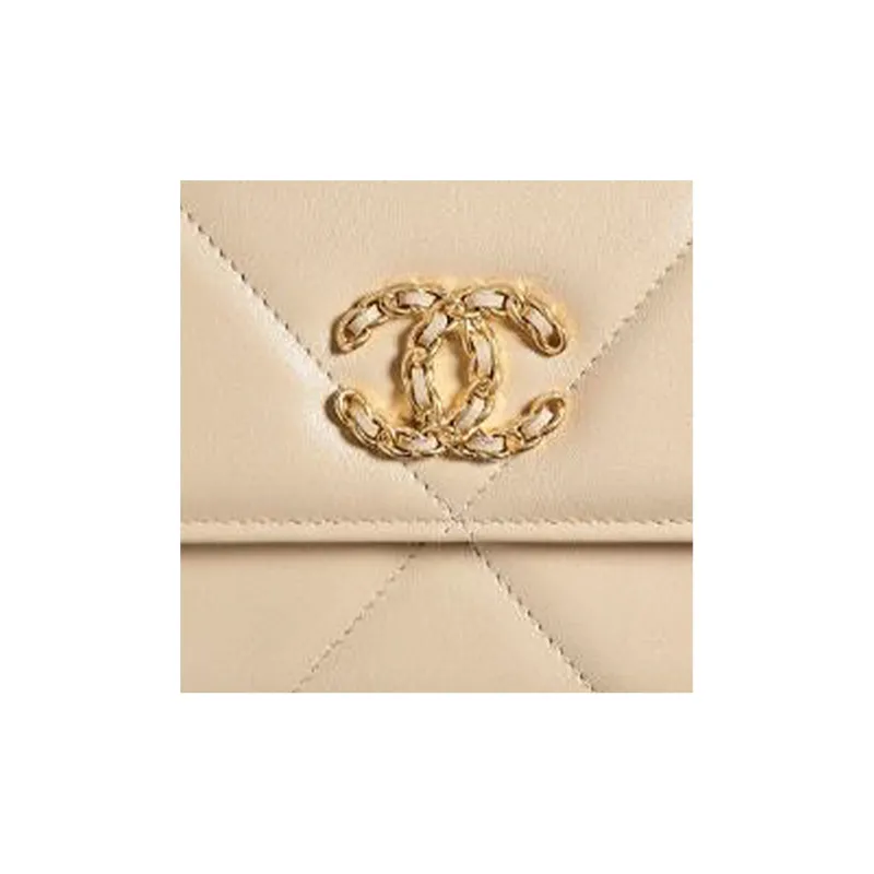 CHANEL 19Bag Sheepskin Long Wallets Women's Beige-1