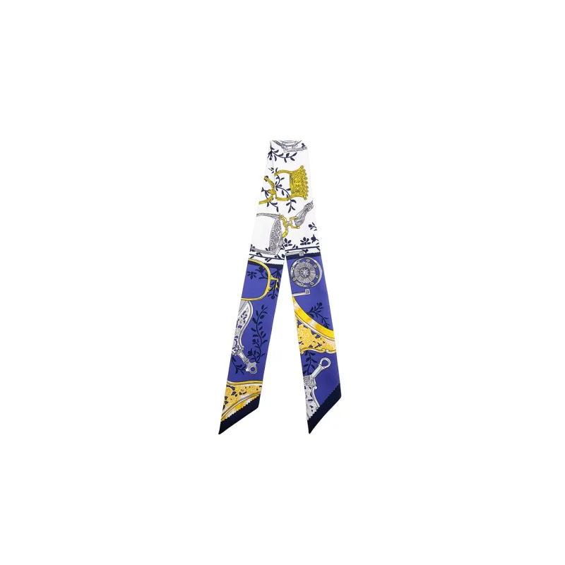 HERMES Twilly Silk Scarves Women's Blue White Multicolor-0