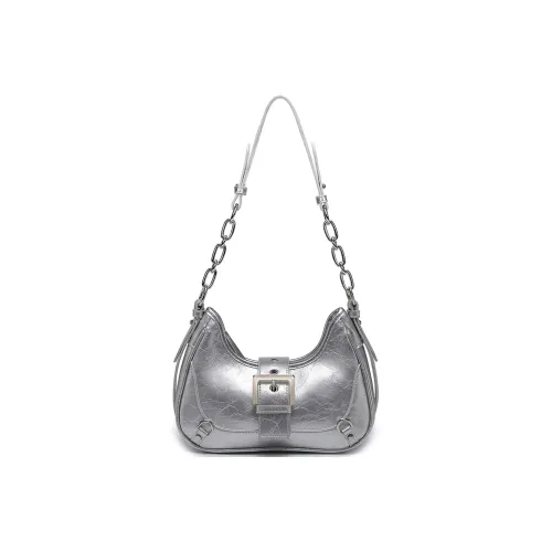 UNITE STAR PU Crescent Bag Handbag Shoulder Bag Women's Silver/Black