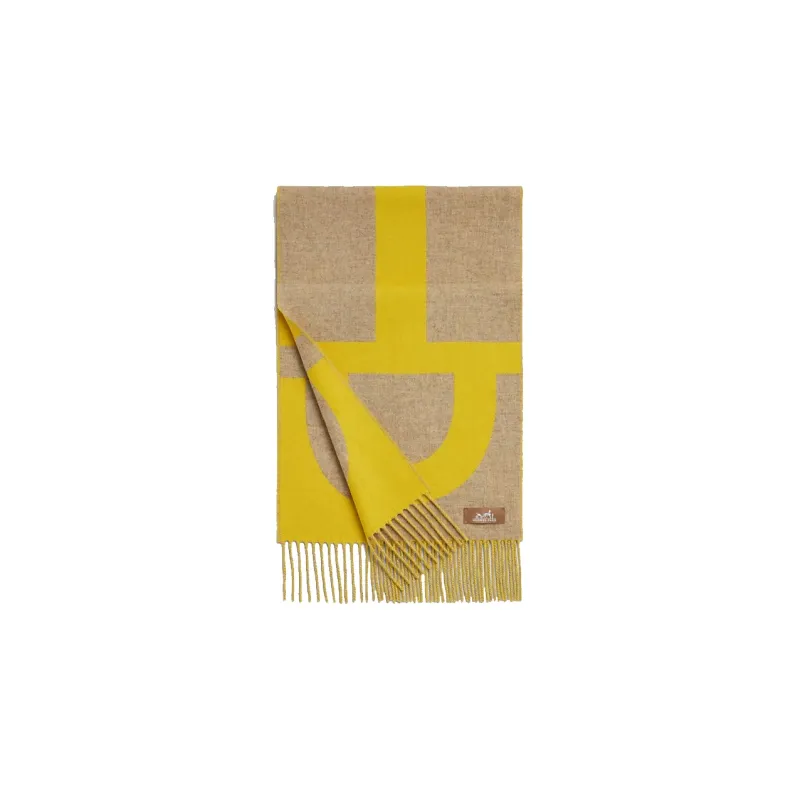 HERMES Cashmere Knit Scarves Unisex Beige/Yellow-0