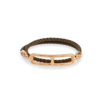 HERMES Roulis Calfskin Bracelets Unisex Khaki Brown