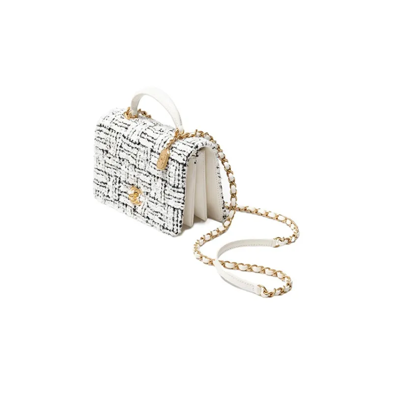 CHANEL Tweed Lambskin Flap Bag, Shoulder Bag, Crossbody Bag, Handbag Mini Women's White/Black-1