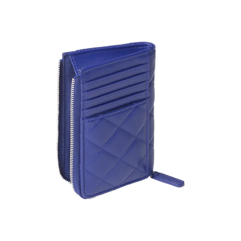 CHANEL Sheepskin Card Holder Women's Blue-3