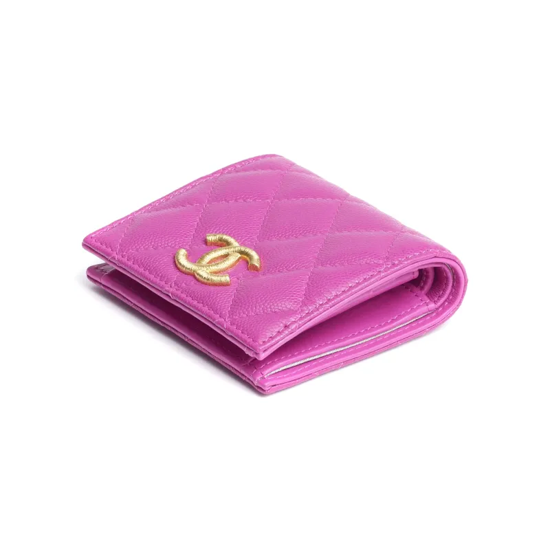 CHANEL Grain Embossed Caviar Shiny Calfskin Flap Wallet Trumpets Women's Purple-1