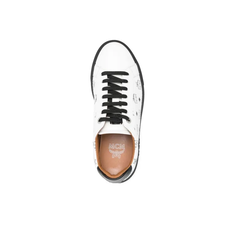MCM Low Top Skateboard Shoes Women's White Black-4