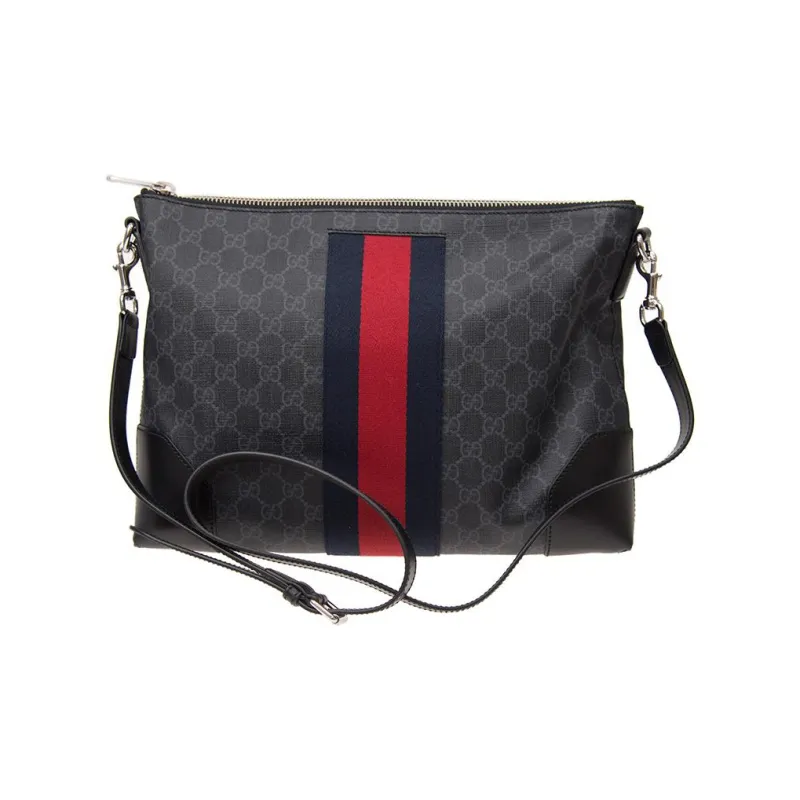 GUCCI Canvas With Leather Messenger Bag, Shoulder Bag, Crossbody Bag Men's Black Gray-2