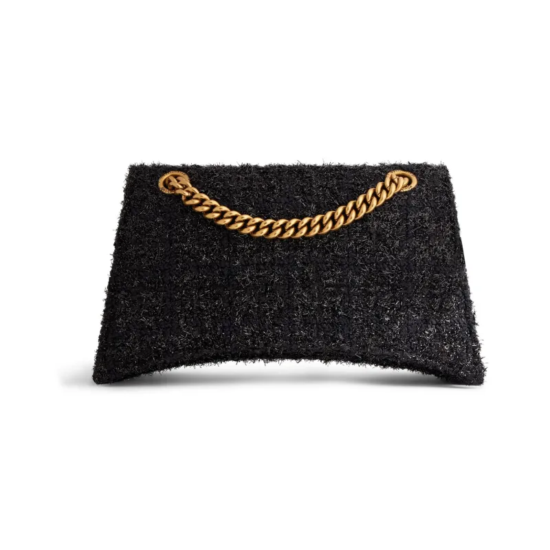 Balenciaga CRUSH Shiny Tweed Handbag Shoulder Bag Women's Black-4