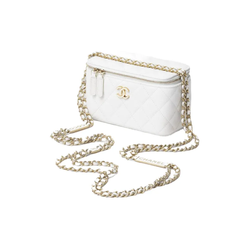 CHANEL Grain Bright Caviar Calfskin Shoulder Bag, Crossbody Bag Women's White-1