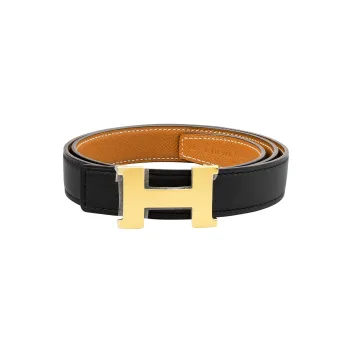HERMES Cow Leather Leather Belts Women's Black Gold Width 2.4CM