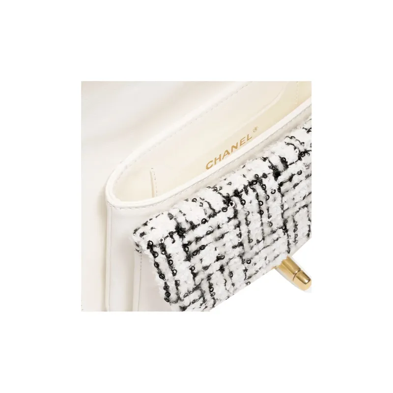 CHANEL Tweed Lambskin Flap Bag, Shoulder Bag, Crossbody Bag, Handbag Mini Women's White/Black-2