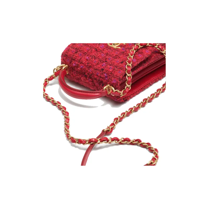 CHANEL Wool Twill Soft Woolen Flap Bag, Shoulder Bag, Crossbody Bag Mini Women's Red-2