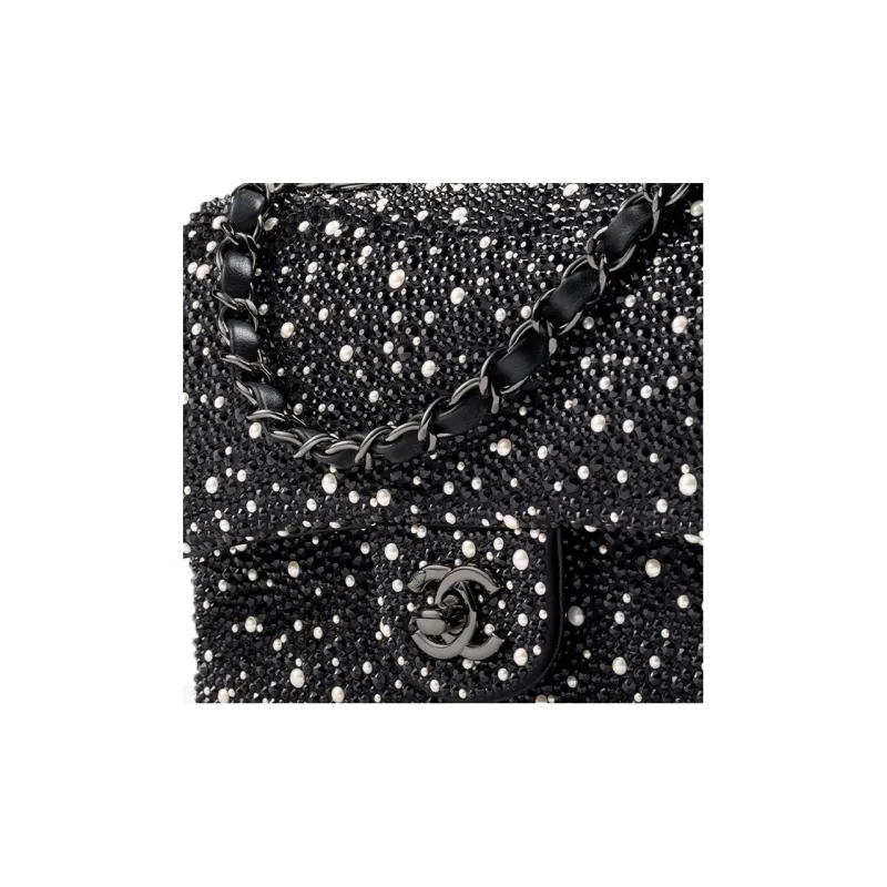 CHANEL Rhinestone Crystal Pearl Evening Bag, Crossbody Bag, Shoulder Bag Women's Black-2