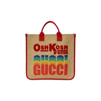 GUCCI OshKosh B'gosh Collaboration 100% Cotton Grosgrain Tote Bag Shopping Bag Handbag Kids' Beige/Red