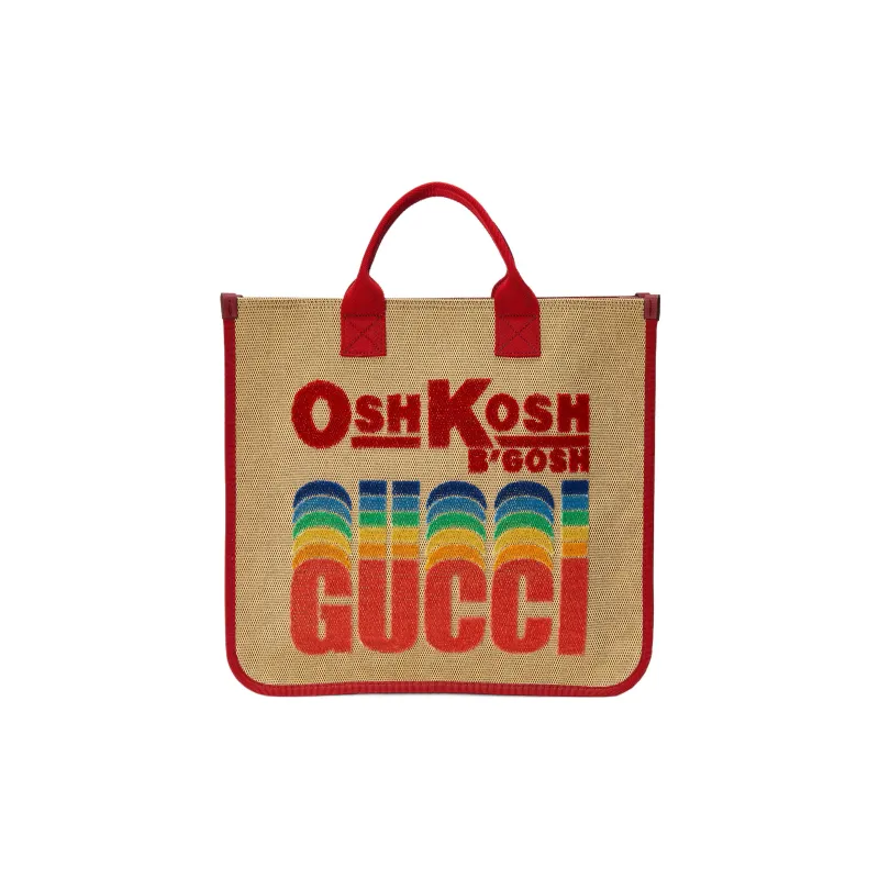 GUCCI OshKosh B'gosh Collaboration 100% Cotton Grosgrain Tote Bag Shopping Bag Handbag Kids' Beige/Red-0