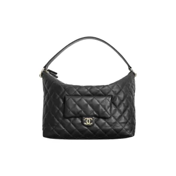 CHANEL Calfskin Hobo Bag, One Shoulder Handbag Extra Large Women's Black
