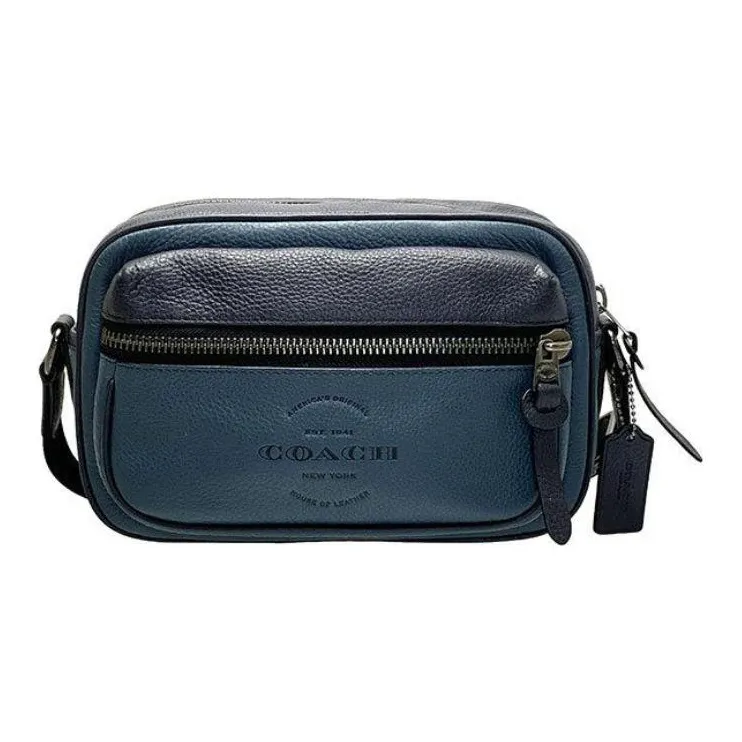 COACH Thompson High-Quality Pebbled Leather Camera Bag Shoulder Bag Crossbody Bag Medium Size Men's Denim Blue-0