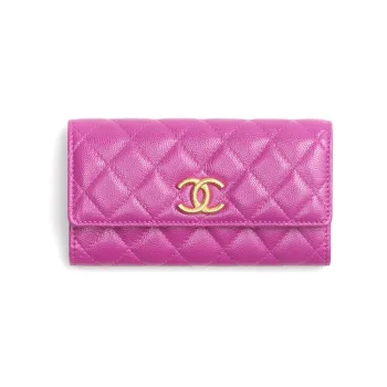 CHANEL Grain Embossed Shiny Litchi Grain Calfskin Wallet Women's Purple