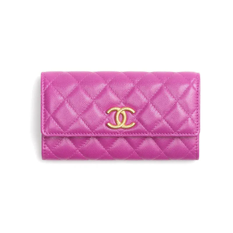 CHANEL Grain Embossed Shiny Litchi Grain Calfskin Wallet Women's Purple-0