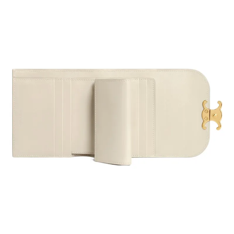 CELINE Triomphe Shiny Cow Leather Wallet Small Size Women's Stone Gray Stone-3