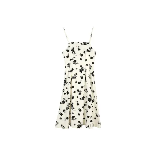 MRR&CO. Slip Dresses Women's White Background With Black Flowers