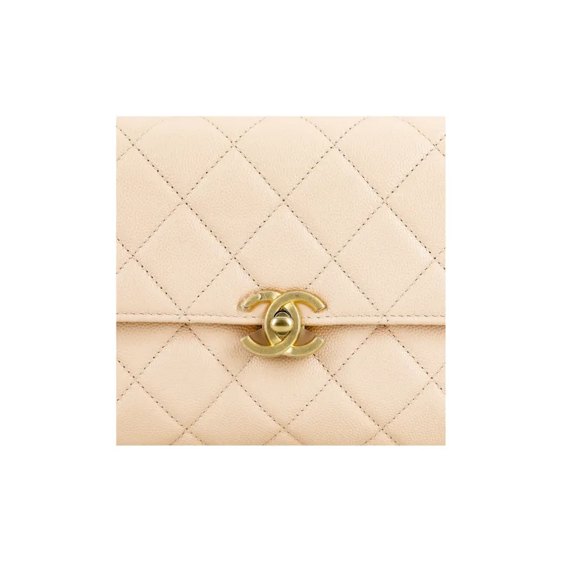 CHANEL Grain Embossed Calfskin Handbag, Shoulder Bag, Crossbody Bag Trumpets Women's Light Beige-4