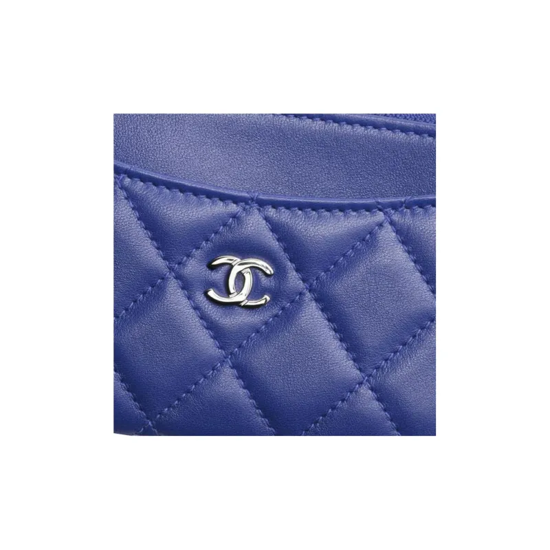 CHANEL Sheepskin Card Holder Women's Blue-4