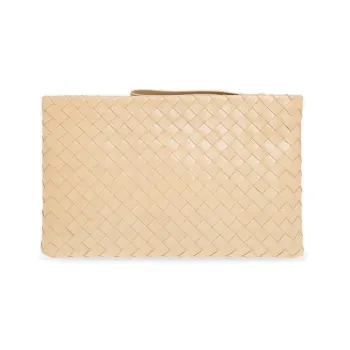 Bottega Veneta Lambskin Clutch Large Size Women's Light Beige Brown