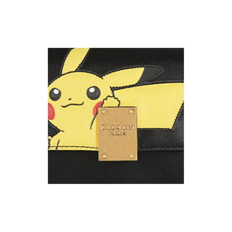 BALMAIN Pikachu Collaboration Calfskin Card Clip Card Holder Unisex Black/Yellow-5