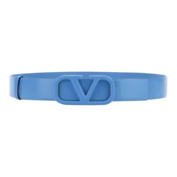 Valentino Garavani Letter Print Leather Belts Women's Blue