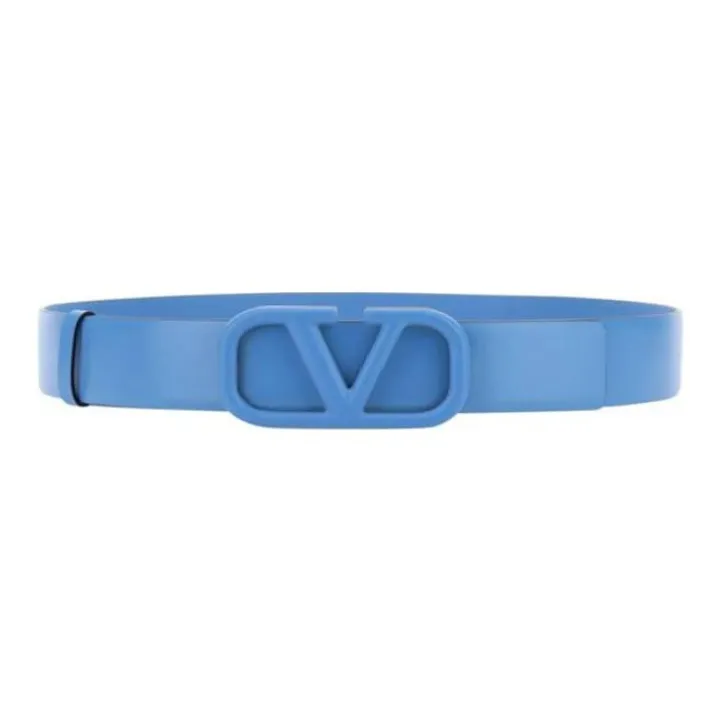 Valentino Garavani Letter Print Leather Belts Women's Blue-0