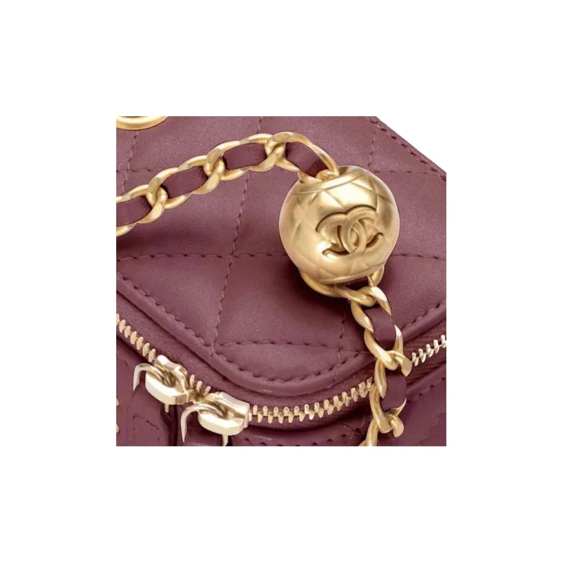 CHANEL 21B Fall Sheepskin Box Bag, Shoulder Bag, Makeup Bag, Crossbody Bag Trumpets Women's Dark Burgundy-2