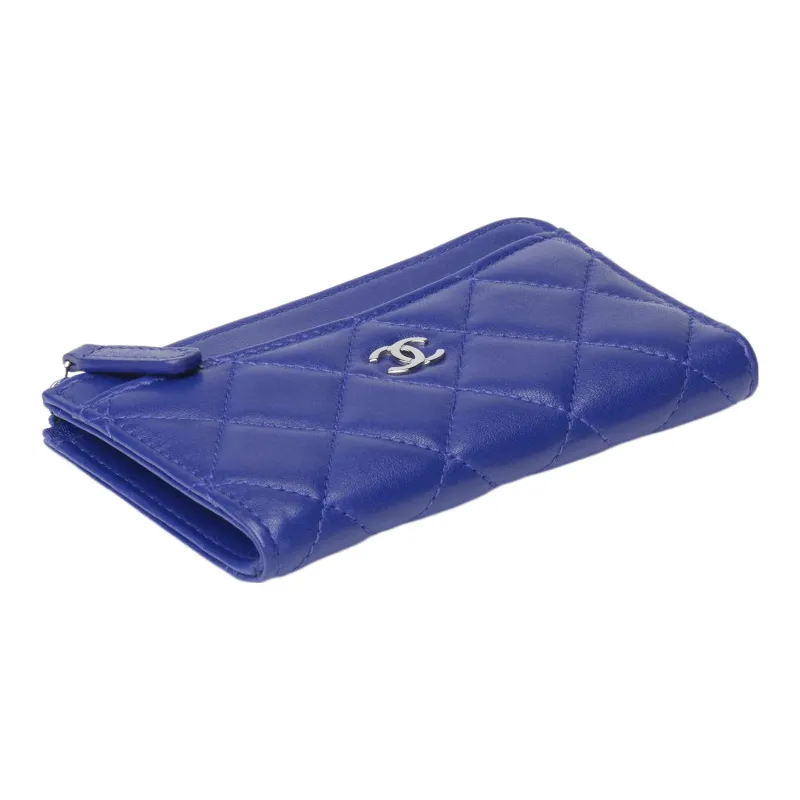 CHANEL Sheepskin Card Holder Women's Blue-1