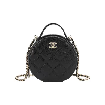 CHANEL Grain Embossed Calfskin Round Bag Handbag Regular Women's Black