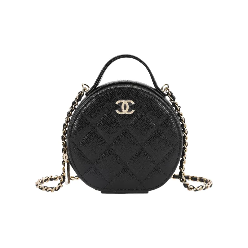 CHANEL Grain Embossed Calfskin Round Bag Handbag Women's Black-0