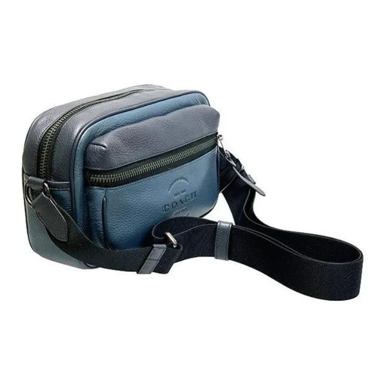 COACH Thompson High-Quality Pebbled Leather Camera Bag Shoulder Bag Crossbody Bag Medium Size Men's Denim Blue-1