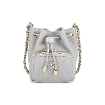 CHANEL 22BFW Grain Embossed Cow Leather Bucket Bag, Shoulder Bag, Crossbody Bag Extra Mini Women's Gray