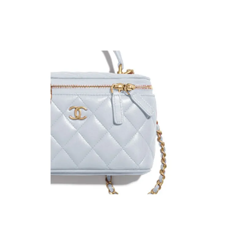 CHANEL Gold Tone Lock Box Bag, Crossbody Bag, Handbag Women's Light Blue-1