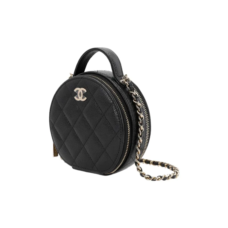CHANEL Grain Embossed Calfskin Round Bag Handbag Women's Black-1