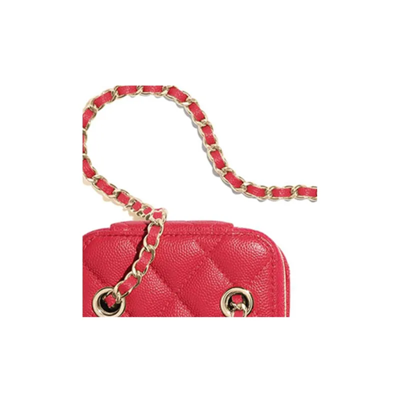 CHANEL 22c Early Spring Grained Embossed Cow Leather One Shoulder Handbag Crossbody Bag Mini Women's Red-3