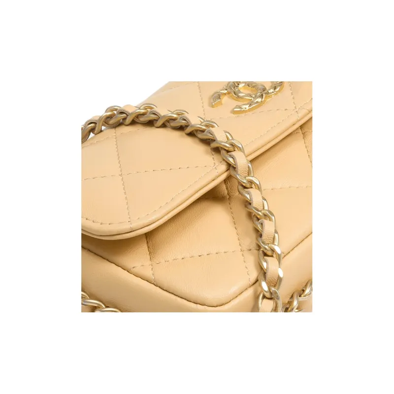 CHANEL Lambskin Cell Phone Pouch, Shoulder Bag, Crossbody Bag Regular Women's Yellow-3