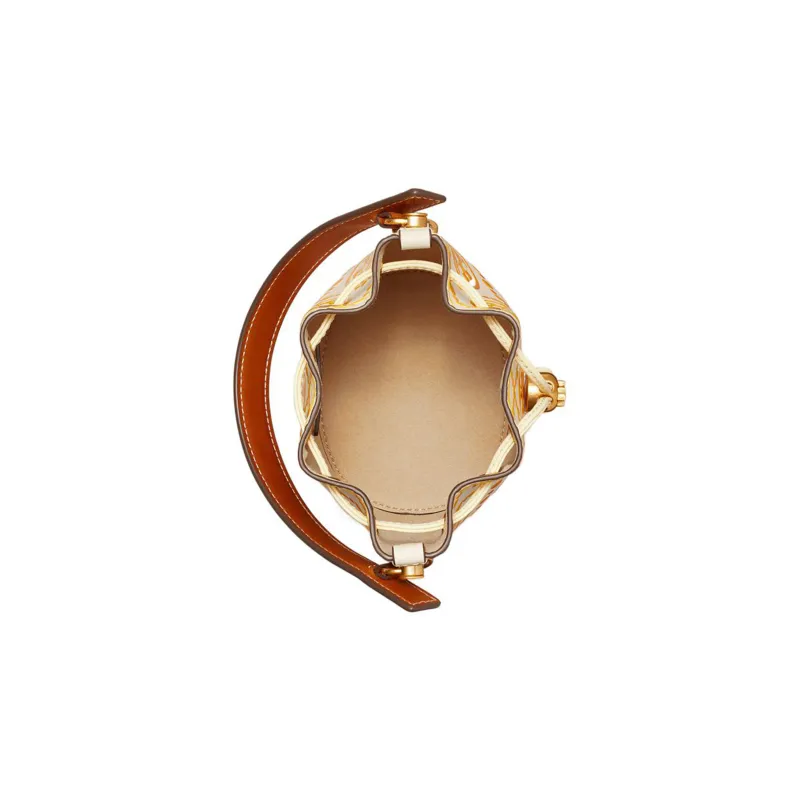 TORY BURCH Leather Bucket Bag, Shoulder Bag, Crossbody Bag, Handbag Mini Women's Ivory & Orange-2