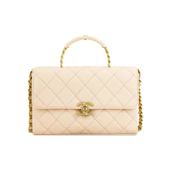CHANEL Embossed Calfskin With Grains Handbag Shoulder Bag Crossbody Bag Small Size Women's Light Beige