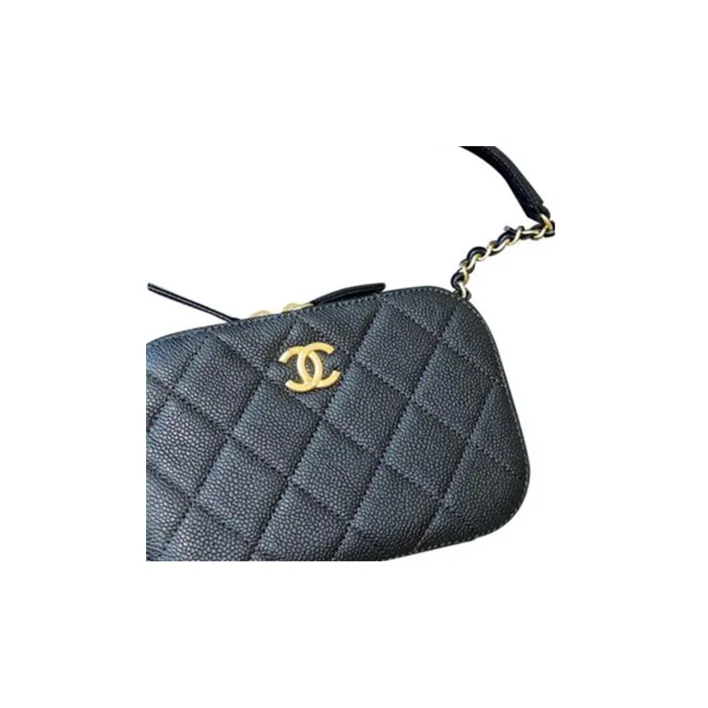CHANEL Diamond Pattern Leather Sling Bag, Fanny Pack, Shoulder Bag Women's Black-1